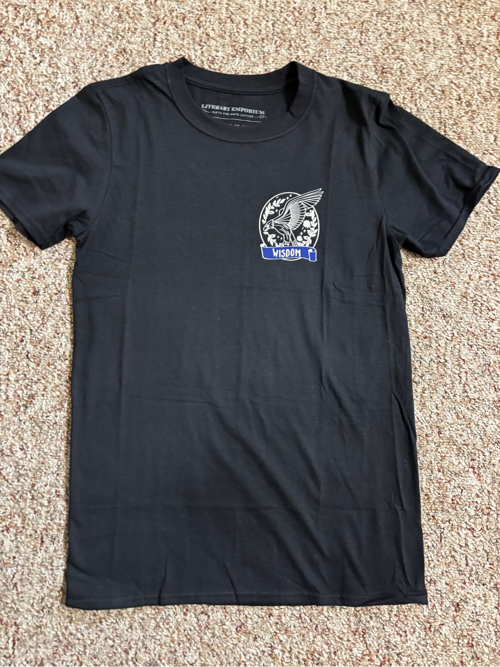 Women’s black Literary Emporium Graphic T-Shirt with 'Wisdom' Emblem